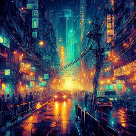 Premium Photo | Cyberpunk style city street at night Expressionism