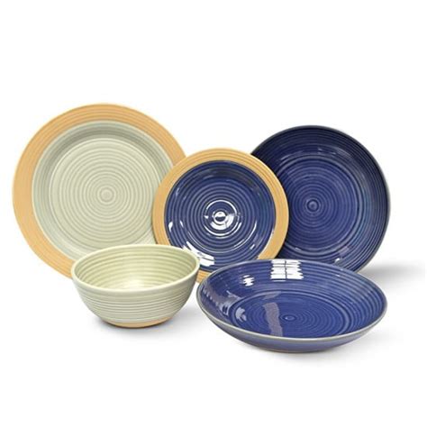 Σετ πιάτα φαγητού 25 τεμαχίων blue-cream stoneware - More4u