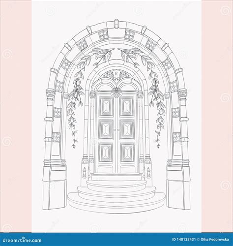 Gothic Gate. Hand Drawn Sketch Vintage Doors. Stock Vector - Illustration of florals, european ...