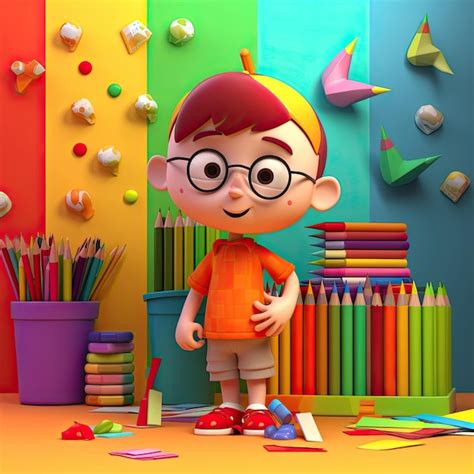 Premium Photo | Back to school with a playful cheerful 3D cartoon character of a small boy on a ...