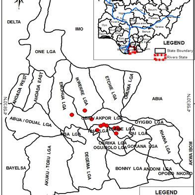 Map of Nigeria showing sampled locations in Rivers State | Download ...