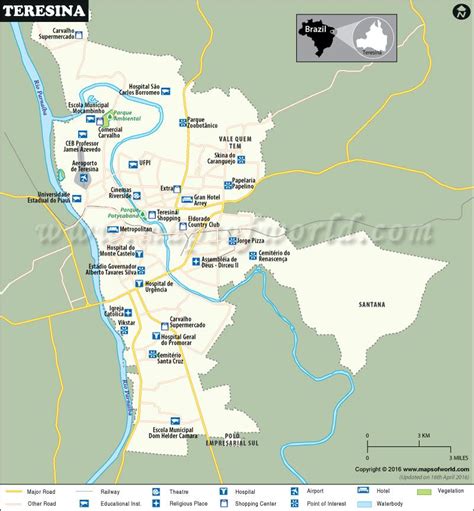 Teresina Brazil City Map with Major Roads and Tourist Attractions