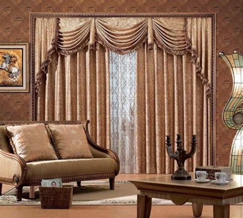 Living Room. Classic Living Room Curtains Ideas With Beige Nuance Covering Bay Window And C ...