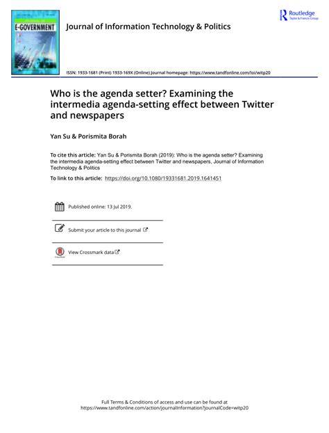 (PDF) Who is the agenda setter? Examining the intermedia agenda-setting effect between Twitter ...