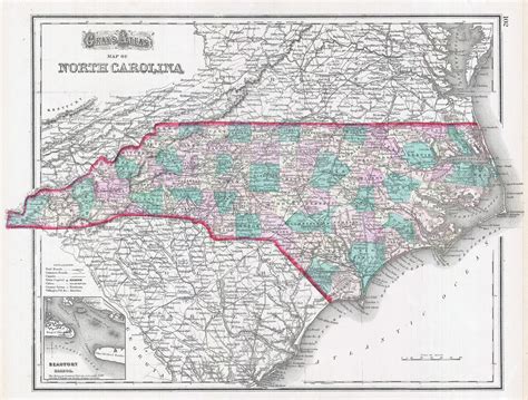 Large detailed old administrative map of North Carolina state with ...