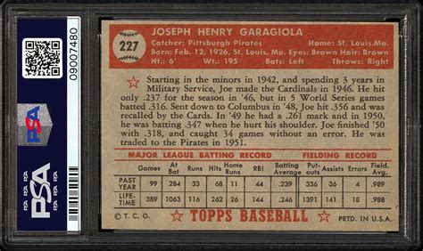 1952 Topps Joe Garagiola | PSA CardFacts®