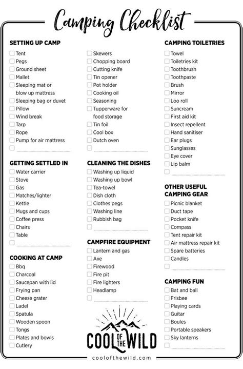 Camping Checklist: Everything You Need for a Cool Time in the Wild | Camping packing list ...