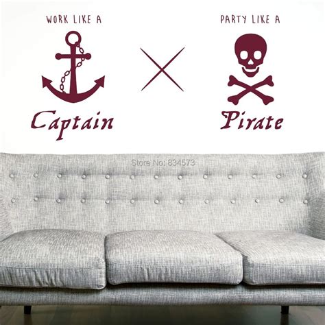 Work like a Captain Pirate Wall Art Sticker Decal Home DIY Decoration Decor Wall Mural Removable ...