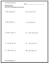 Multiply Binomials Worksheets