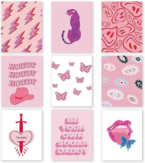 1179x2556px, 1080P Free download | 9 Pieces Preppy Posters Preppy Aesthetic Hot Pink White ...