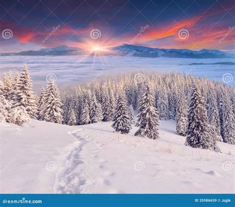 Beautiful Winter Sunrise in Mountains Stock Image - Image of beautiful, landscape: 35986659