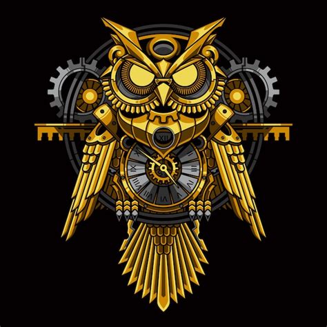 Premium Vector | Gold owl steampunk illustration