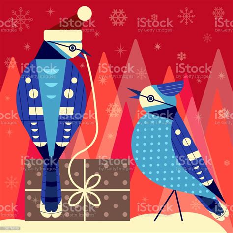 Christmas Birds Card With Blue Jay Couple Stock Illustration - Download ...