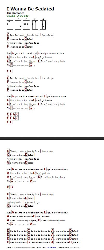 I Wanna Be Sedated (The Ramones) - http://myuke.ca | Guitar chords and lyrics, Ukulele chords ...