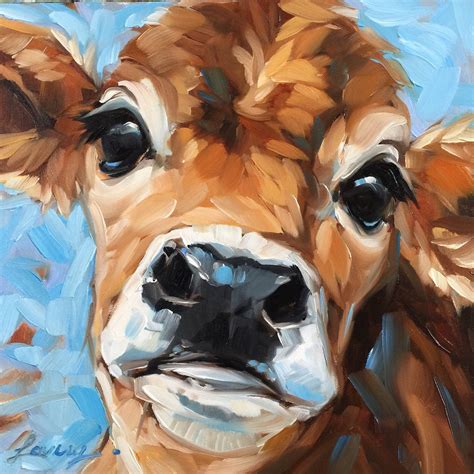 Cow Painting, 6x6 inch original impressionistic oil painting of a Cow, paintings of cows, cow ...