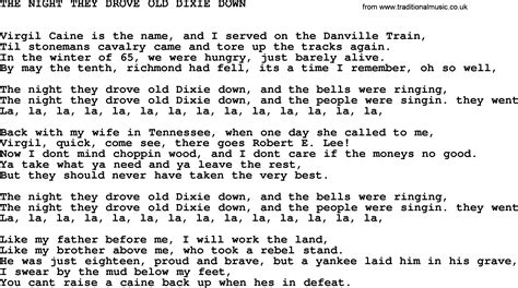 Johnny Cash song: The Night They Drove Old Dixie Down, lyrics