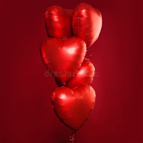 Perfect Red Heart Balloons Composition on Bright Red Card Background ...