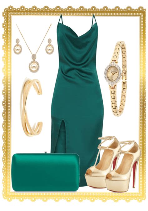 Gold Outfit, Green Outfit, Gold Dress, Dressy Outfits, Fancy Outfits, Dark Green Dress, Emerald ...