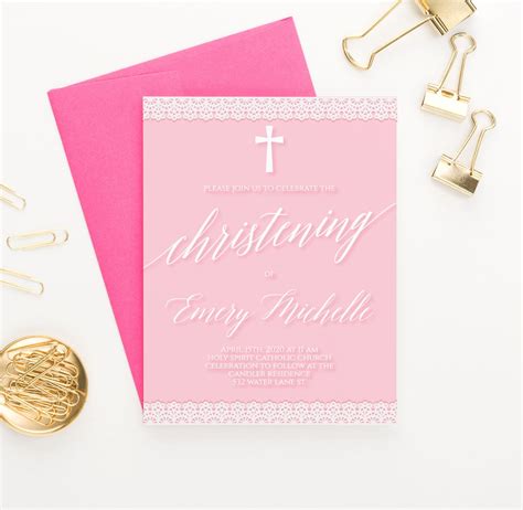 Pink and White Christening Invitations Lace Christening Invitation Download, Girls Christening ...