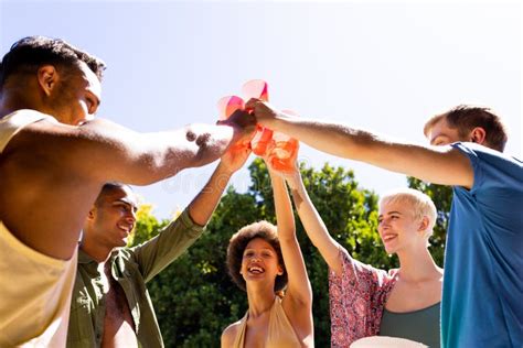 Happy Diverse Group of Friends Making a Toast in Garden Stock Photo ...