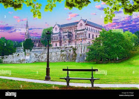 Scenic historic architecture.Cantabria tourism landmark.Comillas palace ...