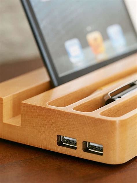 Wooden Charging Station with Two USB Ports and Integrated Desk Organizer | Gadgetsin