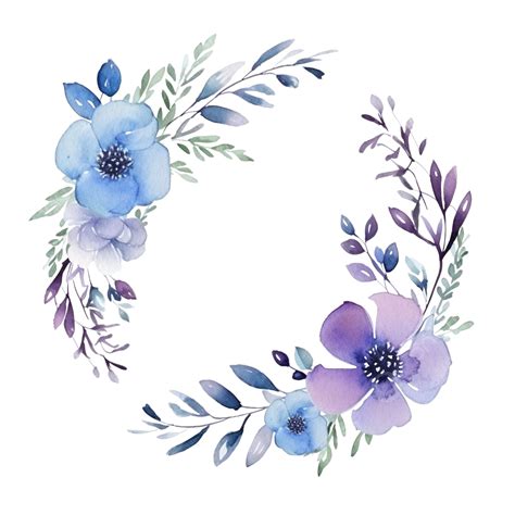 Abstract Blue Purple Watercolor Flower Wreath, Background, Frame, Floral PNG Transparent Image ...