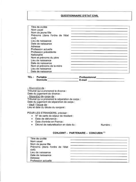 Fiche Questionnaire Etat Civil Pour Compromis | PDF