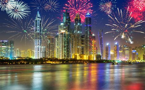 skyscrapers, fireworks, Dubaj, Night, United Arab Emirates - For ...