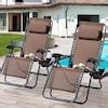 ACEGOSES Zero Gravity Chair Set of 2 Coffee Brown Metal Frame Stationary Zero Gravity Chair with ...