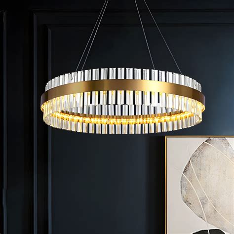 Circle Translucent Crystal Pendant Chandelier Luxury LED Gold Hanging ...