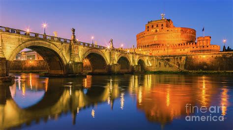 Sunset at San Angelo Bridge and Castel Sant Angelo Photograph by Henk Meijer Photography | Fine ...