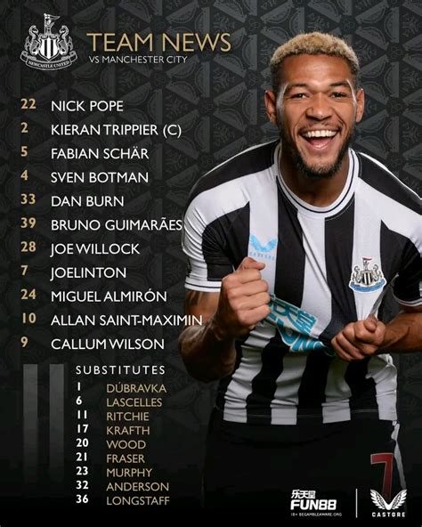 [Newcastle V Man City] - Confirmed Starting Lineup and team News.