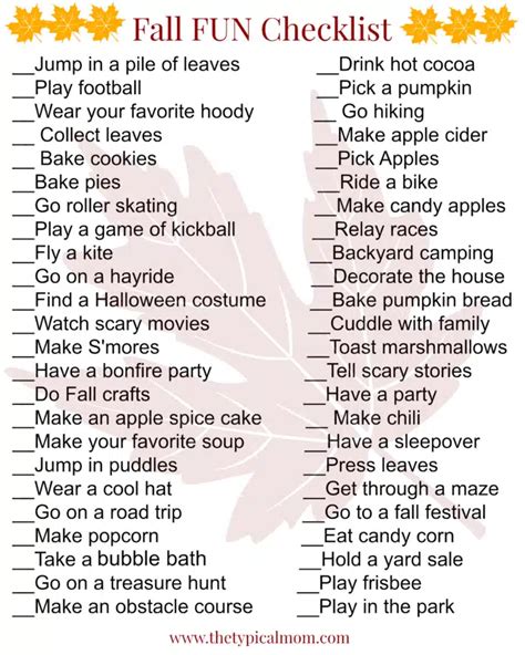 Fun Fall Activities - Free Fall Bucket List Printable PDF