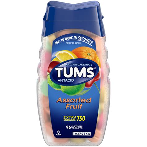 Tums Antacid/Calcium Supplement, Extra Strength 750, Assorted Fruit ...