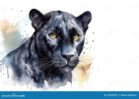 Watercolor black panther. stock illustration. Illustration of animal ...