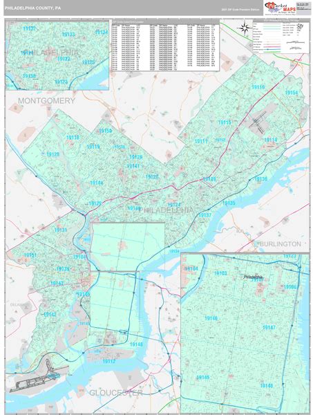 Philadelphia County, PA Wall Map Premium Style by MarketMAPS