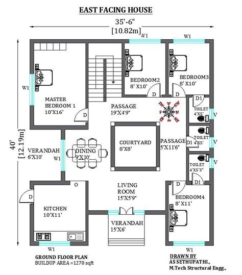 35 x40 4 bedroom nalukettu house plans cad drawing file free. Download ...