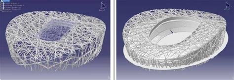 Left: An early digital model of the Bird’s Nest Beijing National ...