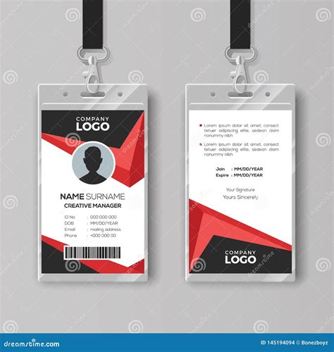 Creative ID Card Template with Black and Red Details Stock Vector - Illustration of executive ...