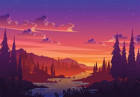 Sunset Valley Landscape Illustration 2261357 Vector Art at Vecteezy