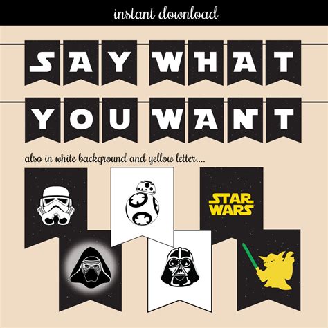 Star Wars Banner Printable ALL LETTERS 3 Design instant