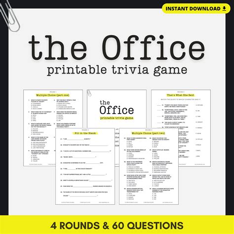 THE OFFICE TRIVIA Printable Game 4 Rounds & 40 Questions Instant ...