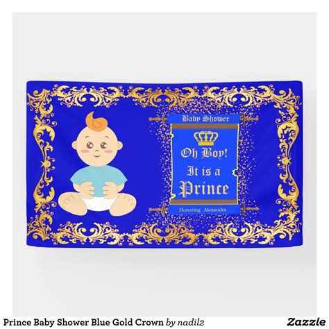 Prince Baby Shower Blue Gold Crown Banner | Zazzle.com | Blue baby shower, Prince baby shower ...