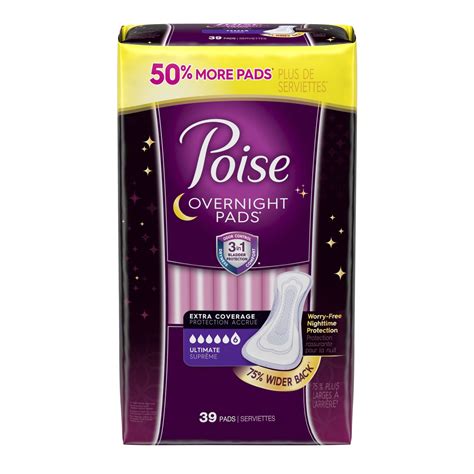 Poise Overnight Incontinence Pads, Ultimate Absorbency, Extra Coverage ...