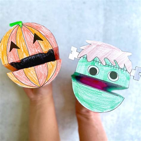 Printable Halloween Puppets - Easy Halloween Coloring Crafts