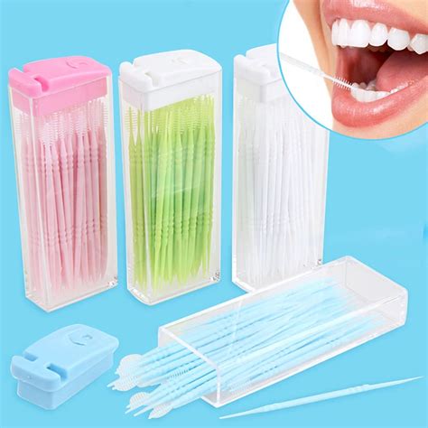 50pcs/lot Portable Disposable Plastic Toothpicks Teeth Cleaning Dental Flosser Travel Two head ...