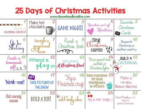 25 Days of Christmas Activities Advent Calendar - True Aim