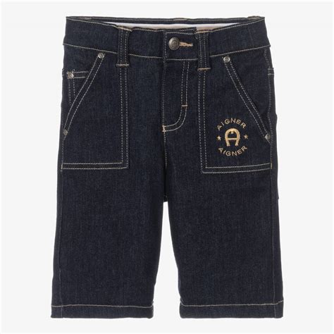 AIGNER - Boys Dark Blue Logo Denim Shorts | Childrensalon