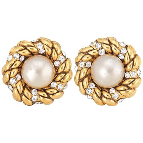 Chanel Vintage Earrings Collection 23 1980s Faux Pearl Crystal Round ...